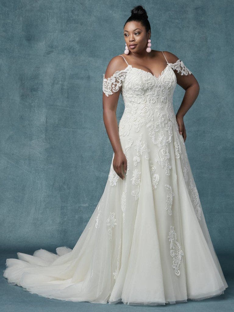 Plus size cold shoulder wedding dress hotsell